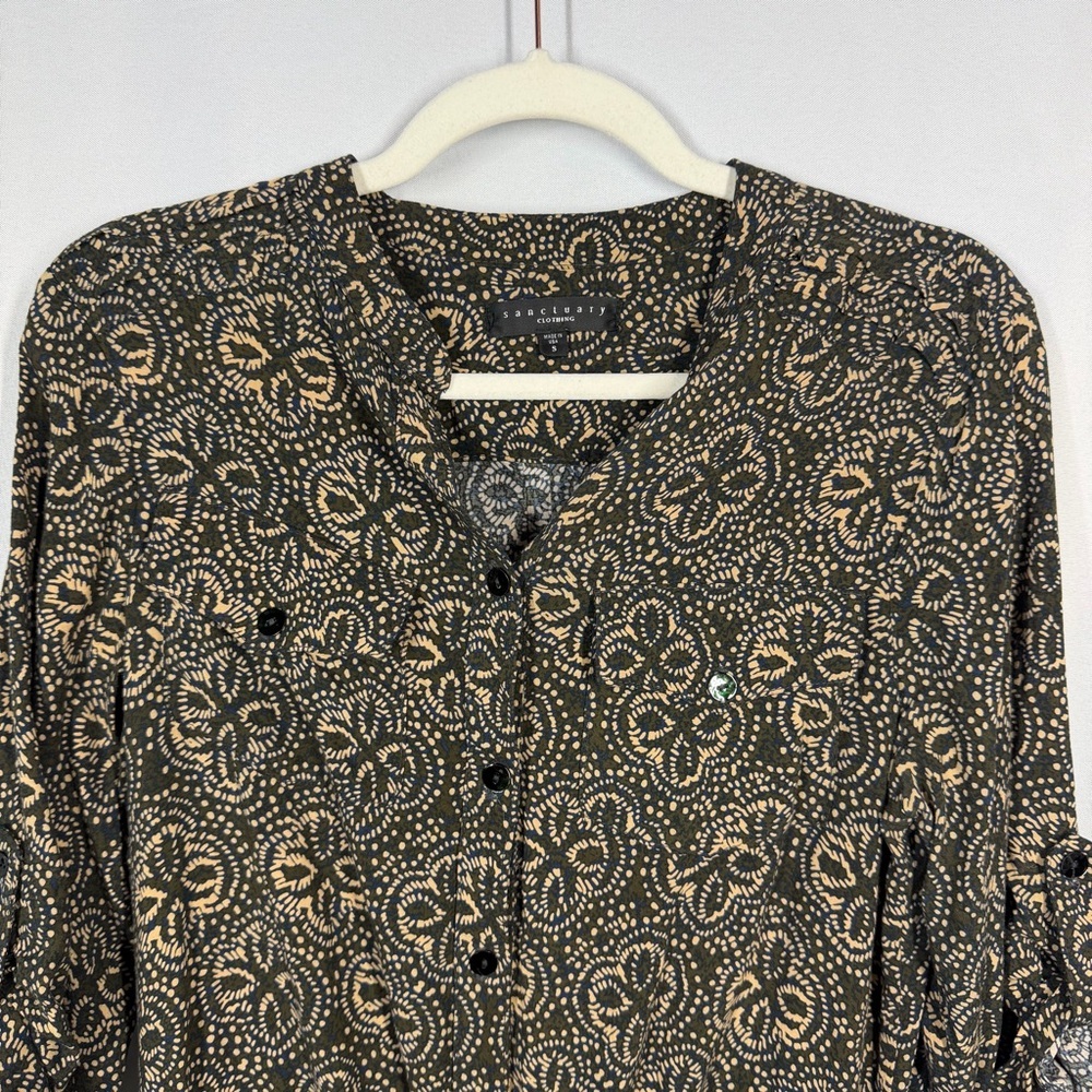 Sanctuary | Tunic Top Cinched Waist Belt Printed Button Down Women's Size Small - Picture 3 of 10